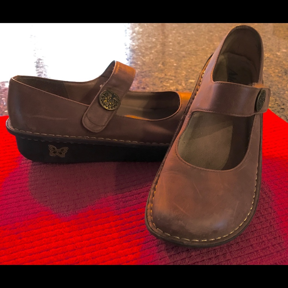 Alegria brown leather Mary Janes